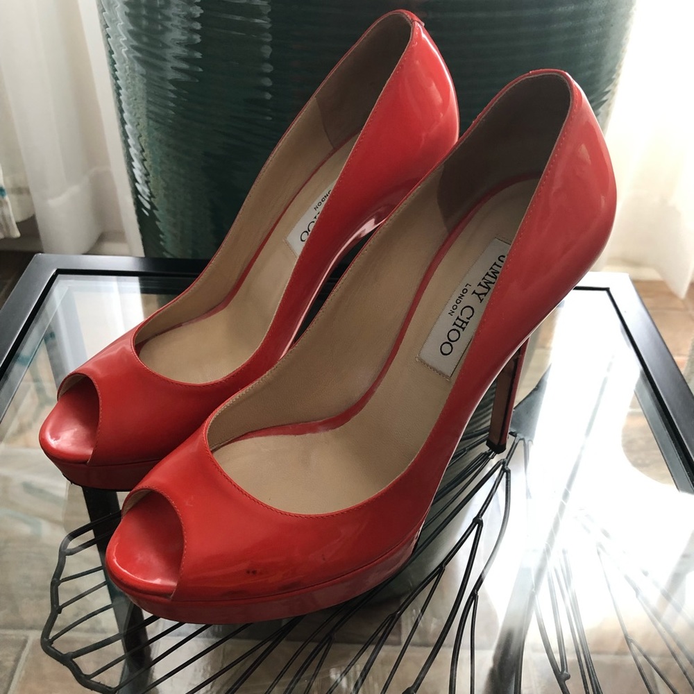Jimmy Choo Pumps Heels Platform Shoes Peep Toe - Picture 3 of 7